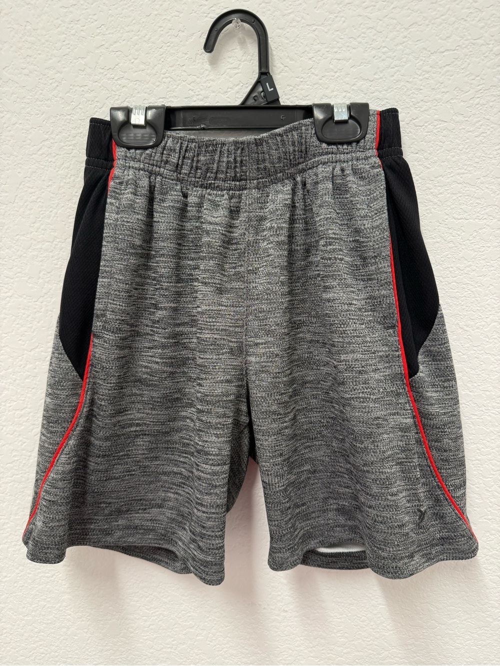 Old Navy Gray Athletic Shorts with Black Panels and Red Trim